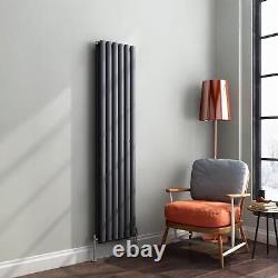 Designer Radiator Vertical Double Valves Oval Panel Anthracite Grey 1800x360mm