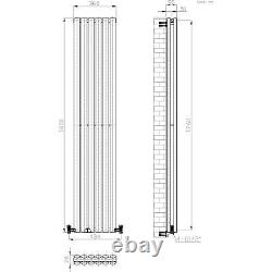 Designer Radiator Vertical Double Valves Oval Panel Anthracite Grey 1800x360mm