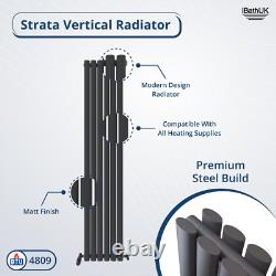 Designer Radiator Vertical Double Valves Oval Panel Anthracite Grey 1800x360mm