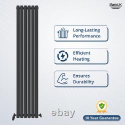 Designer Radiator Vertical Double Valves Oval Panel Anthracite Grey 1800x360mm