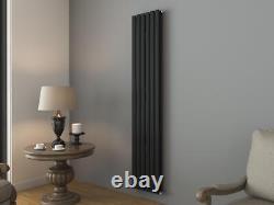 Designer Radiator Vertical Double Valves Oval Panel Anthracite Grey 1800x360mm