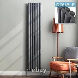 Designer Radiator Vertical Double Valves Oval Panel Anthracite Grey 1800x360mm