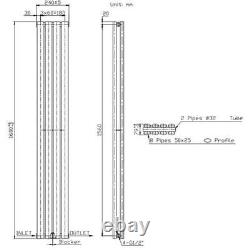 Designer Radiator Vertical White Oval Column Rads Double Panel 1600x240mm