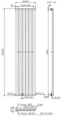 Designer Radiator Vertical White Oval Column Rads Single Panel 1600x360mm