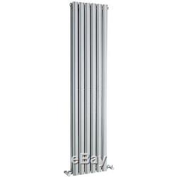 Double Designer Central Heating Vertical Radiator 1500mm x 354mm Gloss Silver