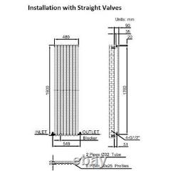 DuraTherm Vertical Oval Tube Single Panel Designer Radiator 1800 x 480mm White