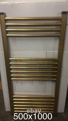 Gold 500 x 1000 Bathroom Designer Heating Towel Rail Radiator & Valves