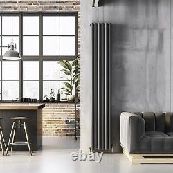 Grey Designer Radiator Vertical Modern Oval Column Double Panel Rad 1800x350mm