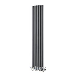 Grey Designer Radiator Vertical Modern Oval Column Double Panel Rad 1800x350mm