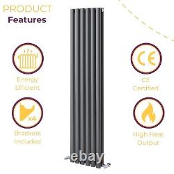 Grey Designer Radiator Vertical Modern Oval Column Double Panel Rad 1800x350mm