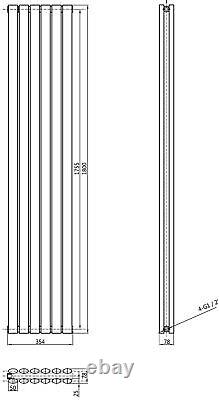 Grey Designer Radiator Vertical Modern Oval Column Double Panel Rad 1800x350mm