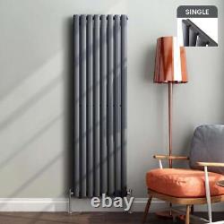 Grey Vertical Oval Column Radiator Single Panel Designer Heater 1600 x 480 mm