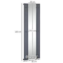 HOMCOM 180 x 60cm Vertical Radiator, Space Heater with Middle Mirror, Grey