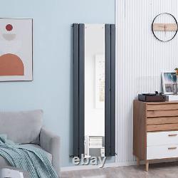 HOMCOM 180 x 60cm Vertical Radiator, Space Heater with Middle Mirror, Grey
