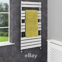 Heated Towel Rail Radiator Bathroom Central Heating Flat Panel Chrome 1200x600mm