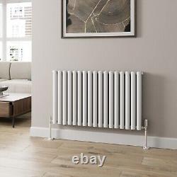 Horizontal Designer Radiator Double Panel Oval Column White Modern 600x1020mm