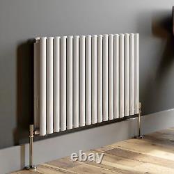 Horizontal Designer Radiator Double Panel Oval Column White Modern 600x1020mm