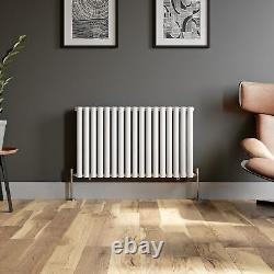 Horizontal Designer Radiator Double Panel Oval Column White Modern 600x1020mm