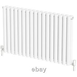 Horizontal Designer Radiator Double Panel Oval Column White Modern 600x1020mm