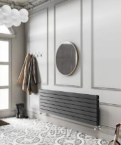 Horizontal Designer Radiator Flat Panel Double Column Heating Grey 1200x476mm