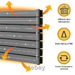 Horizontal Designer Radiator Flat Panel Double Column Heating Grey 1200x476mm