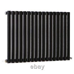 Horizontal Designer Radiator Oval Flat Panel Single Black 600x1004mm