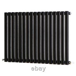 Horizontal Designer Radiator Oval Flat Panel Single Black 600x1004mm