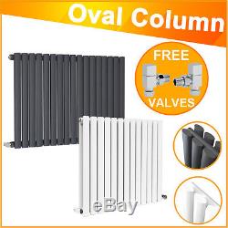 Horizontal Oval Column Central Heating Bathroom Designer Radiator +Angled Valves