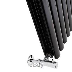 Iowa Black Gloss 1800x360 Vertical Double Oval Designer Radiator Central Heating