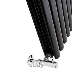 Iowa Black Gloss 600x1020 Horizontal Double Oval Designer Radiator Central Heat