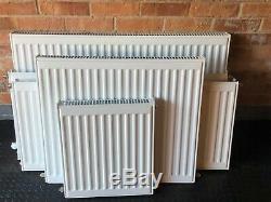 JOB LOT OF 5 x DOUBLE PANEL CENTRAL HEATING RADIATORS WITH VALVES AND BRACKETS
