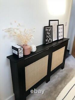 Large Rattan Cane Radiator Cover Black TV Stand
