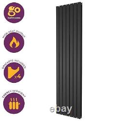 Matt Black Designer Radiator Vertical Modern Flat Column Double Panel 1800x475mm