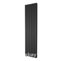 Matt Black Designer Radiator Vertical Modern Flat Column Double Panel 1800x475mm