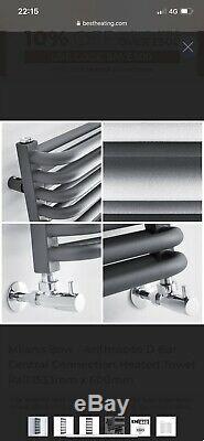 Milano Bow Anthracite D Bar Central Heated Towel Rail 1533 X 500mm 5745 BTUs