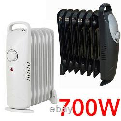 Mini 700w Oil Filled Radiator Portable Electric Thermostat 6 Fin Heater Compact