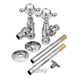 Pair of Chrome Traditional Heated Towel Radiator Rail Valves Central Heating