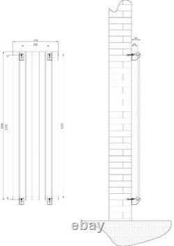 Pinta Vertical Radiator Flat Panel Double Column 1600 x 475 Matt Black
