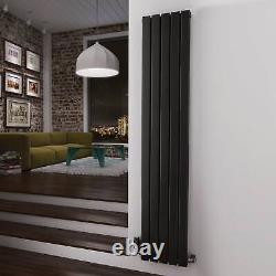 Radiator Black Vertical Flat Tube Heater Designer Single Panel 1600x340mm