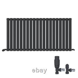 Radiator Single Panel Horizontal Oval Panel Anthracite Grey Valve 600x1200mm