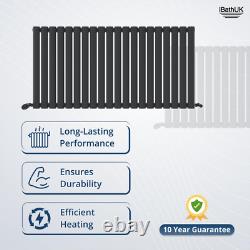 Radiator Single Panel Horizontal Oval Panel Anthracite Grey Valve 600x1200mm