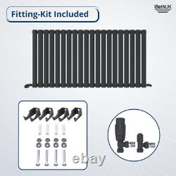 Radiator Single Panel Horizontal Oval Panel Anthracite Grey Valve 600x1200mm