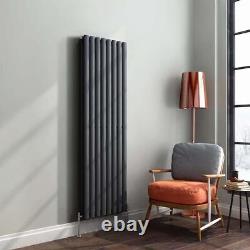 Radiator Vertical Oval Double Panel Designer Central Heating Grey 1600 x 480mm