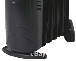 Schallen 800W 6 Fin Mini Slim Oil Filled Electric Portable Radiator Heater BLACK
