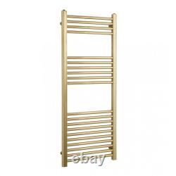 Straight Brushed Brass Heated Towel Rail Ladder Bathroom Radiator Valves