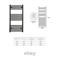 Straight Matt Black Heated Towel Rail Ladder Bathroom Radiator Rad with Valves