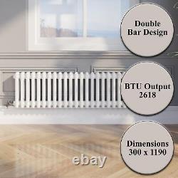 Traditional Colosseum Horizontal Double Bar Column Radiator 300x1190mm White