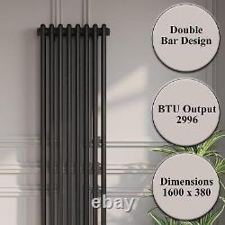 Traditional Colosseum Vertical Double Bar Column Radiator 1600x380mm Black Steel