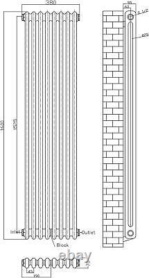 Traditional Colosseum Vertical Double Bar Column Radiator 1600x380mm Black Steel