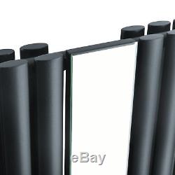 Vertical Designer Mirrored Radiator Oval Tall Central Heating 1800 x 500 Black